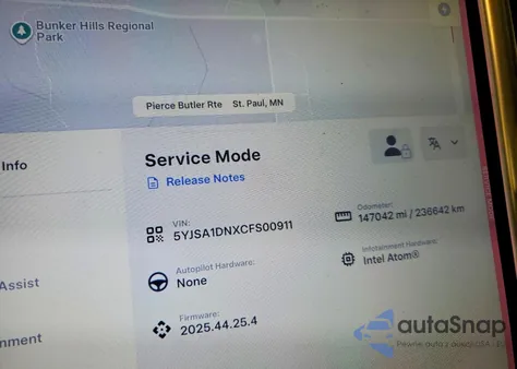 2012 Tesla Model S z USA, uszkodzony, nr VIN 5YJSA1DNXCFS00911